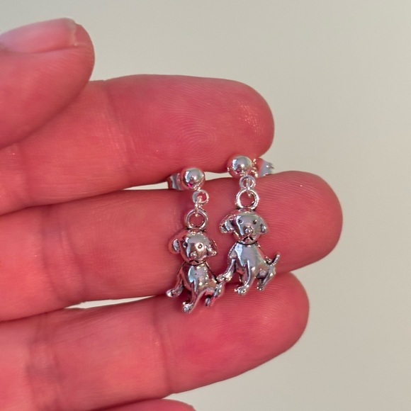 Hand Crafted Jewelry - small sterling silver plated cute dog puppy stud earrings pet jewelry